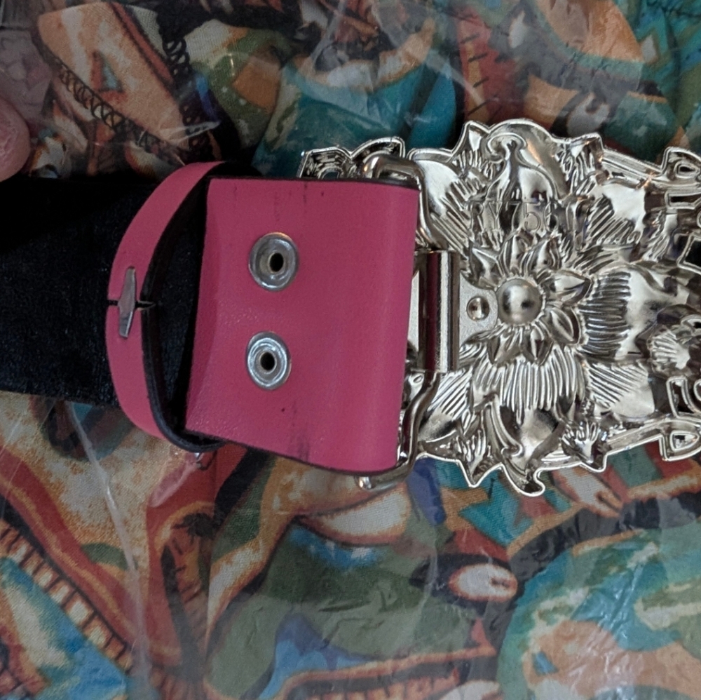 Western Belt Boho Barbie Pink Silvery Belt Buckle Floral Bohemian Style Belts - Picture 10 of 10
